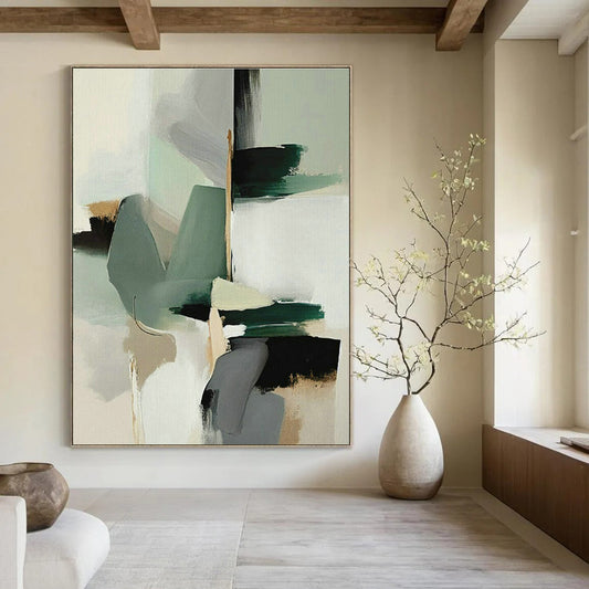 Green - Gray Geometric Abstract Art for Modern Office Lounge & Scandinavian Bedroom DLZ1640