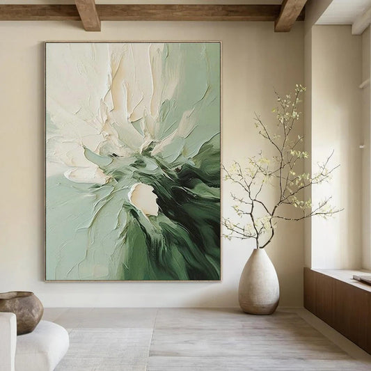 Textured Floral in Green Art for Botanical Boutique & Calming Yoga Studio DLZ1468