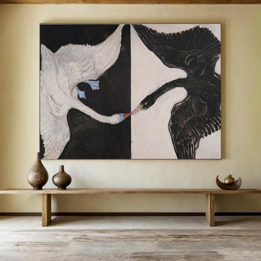 Black - White Swan Oil Painting for Symbolic Home Offices DLZ2509