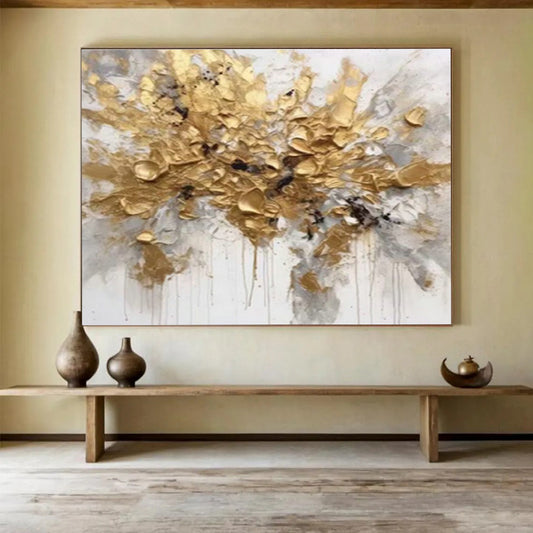 Dramatic Gold Abstract Floral Art for Bold Contemporary Lounge DLZ3062