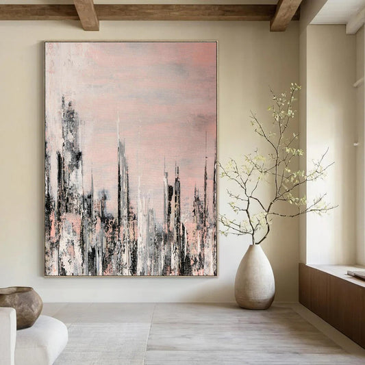 Pink - Gray Cityscape Art for Modern Urban Apartment Living Rooms DLZ0061