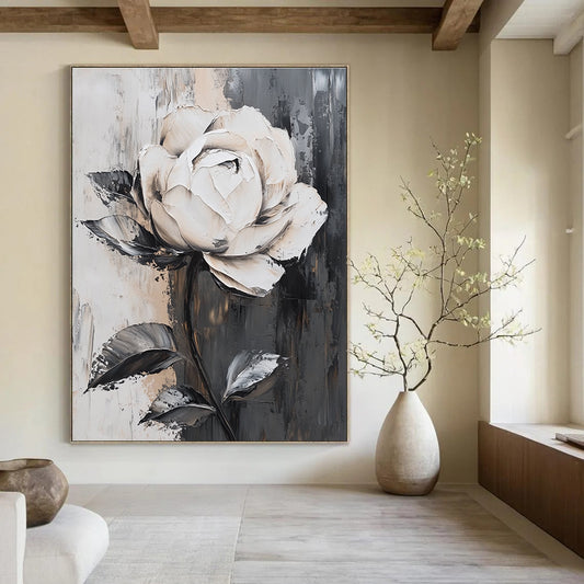 Textured White Rose on Gray for Romantic Bedroom & Luxury Hotel Suite STSC522