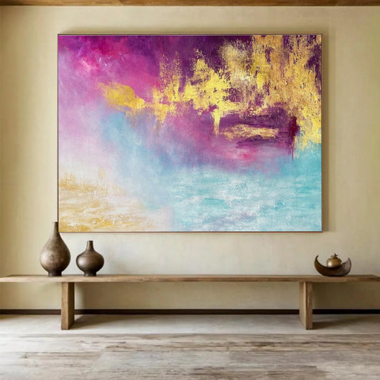 Romantic Pink, Purple, and Gold Abstract Art for a Romantic Lounge DLZ2399