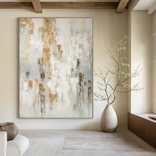 White - Gold - Gray Abstract Art for Scandinavian Bedroom & High - End Spa DLZ1753