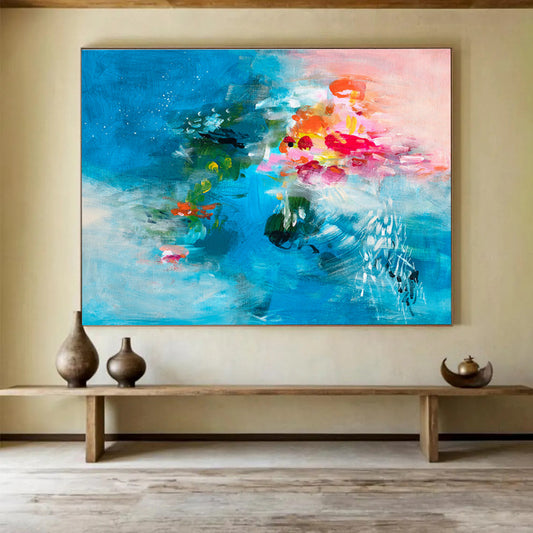 Blue - Based Floral Abstract Art for Serene Bedrooms DLZ2414