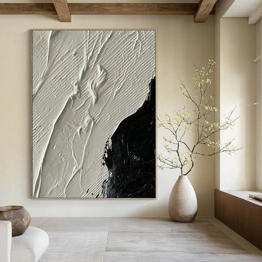 Black - White Textured Abstract Art for Industrial Studio & Monochrome Lounge DLZ1335
