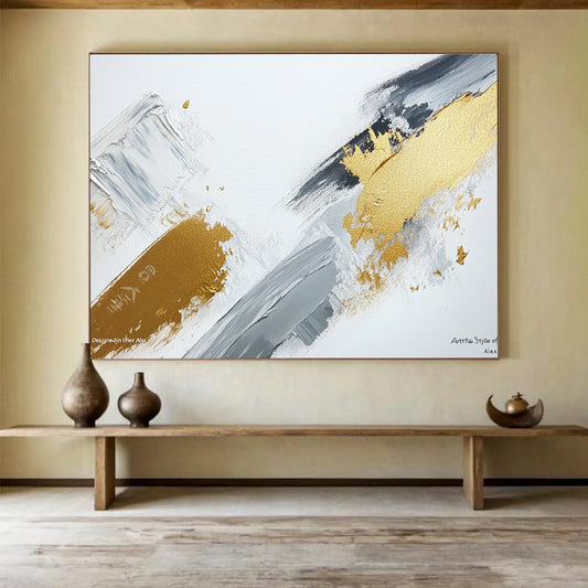 Gold, Gray and White Strokes Art for Chic Home Office & High - End Café Lounge SC293