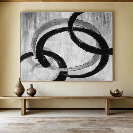 Black - White Circular Abstract Art for Minimalist Living Room Walls DLZ2559