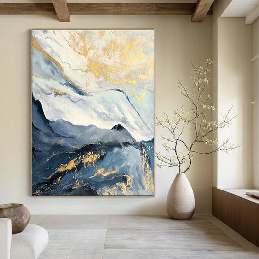 Golden - Blue Mountain Landscape for Luxury Ski Chalet & Asian - Inspired Spa DLZ0950