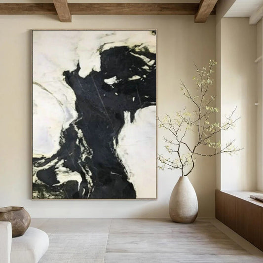 Minimalist Black and White Ink Abstract Art for Zen - Inspired Home Office & Contemporary Art Studio DLZ1612