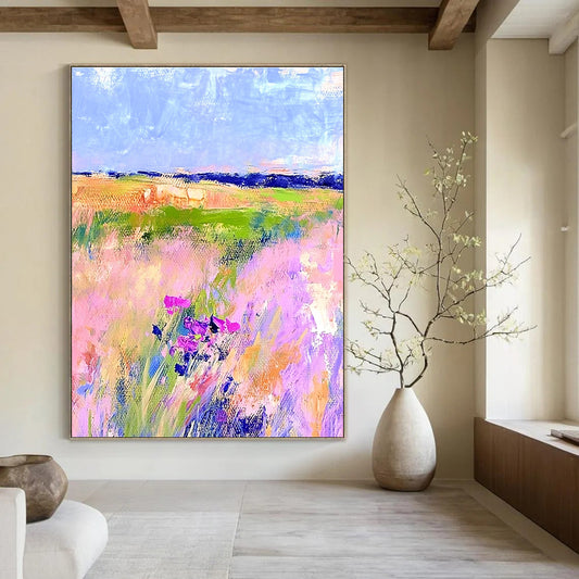 Pink Field with Flowers for Romantic Home Bedroom & Feminine Art Boutique STSC1018