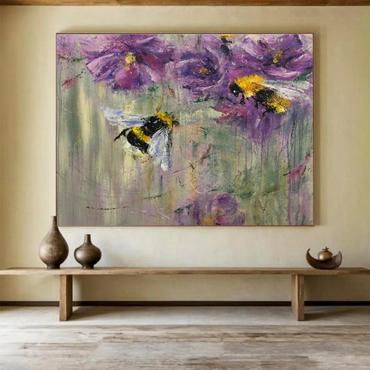 Bumblebee & Purple Flower Oil Painting for Charming Garden Cafés DLZ3102