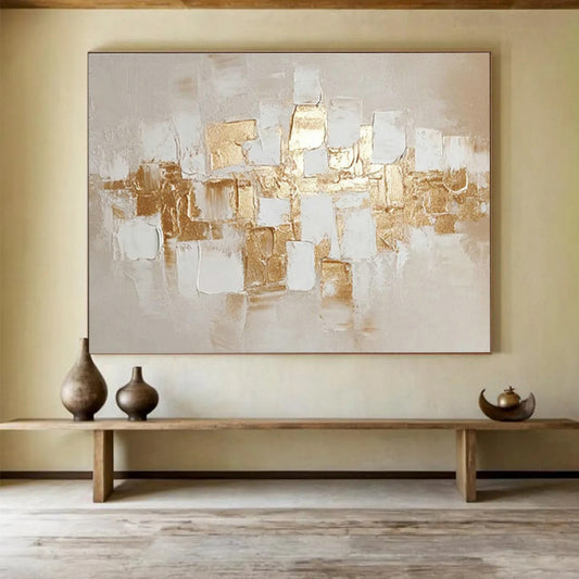 Gold - White Square Abstract Art for Elegant Dining Room DLZ2908