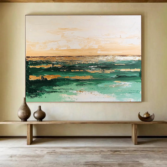 Green and Gold Sea Abstract Art for Coastal Resort Lobby & Luxury Yacht Club SC080