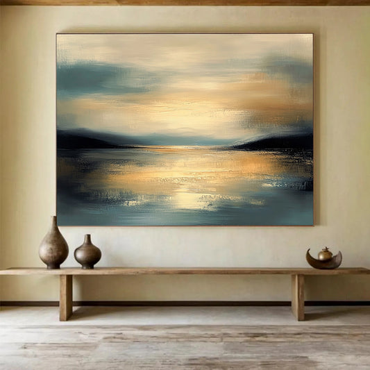 Golden Lake Sunset Art for Lakeside Villa & Luxury Living Room SC064
