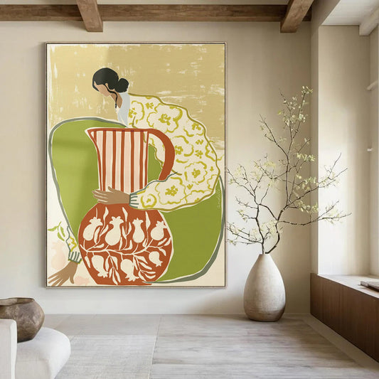 Woman with Pitcher Art for Boho Kitchen & Home Dining Room DLZ1152
