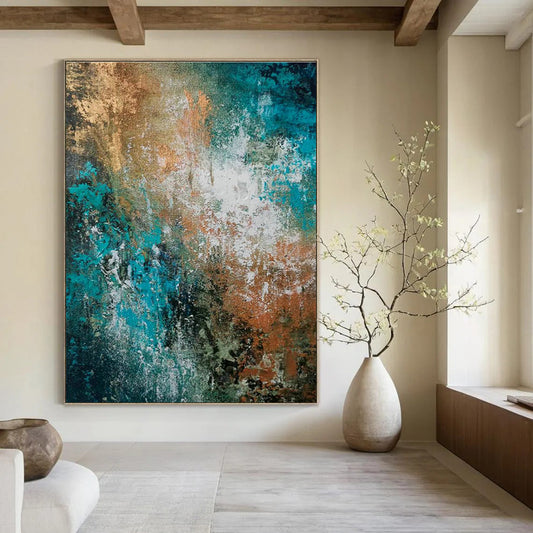 Blue - Green - Gold Abstract Art for Tropical Villa Outdoor Lounge Areas DLZ0018