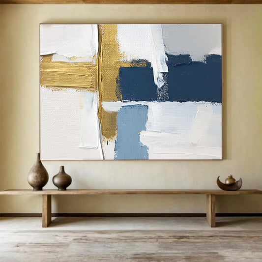 Blue - Gold Abstract Collage Art for Nautical - Themed Home Office & Upscale Seaside Bar SC267