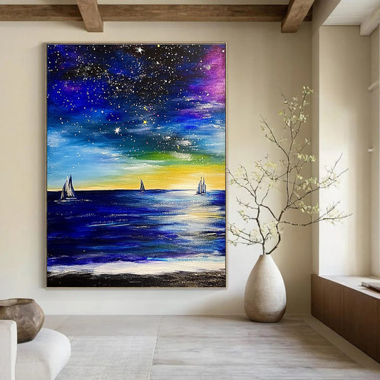 Starry Sea with Sailboats for Coastal Bedroom & Nautical - Themed Lounge STSC851