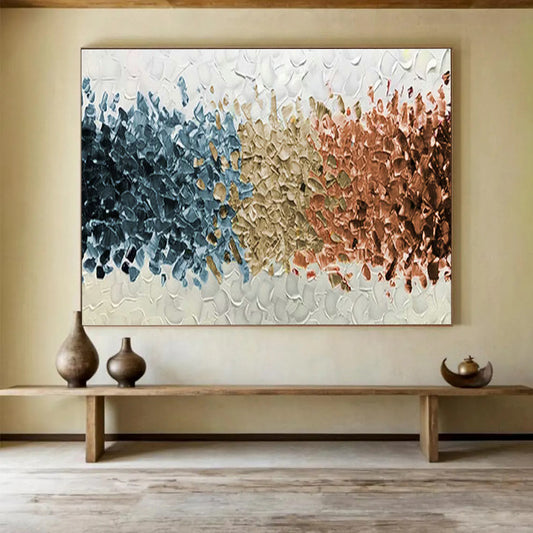 Textured Tri - Color Abstract Art for Minimalist Scandinavian Bedrooms DLZ3075