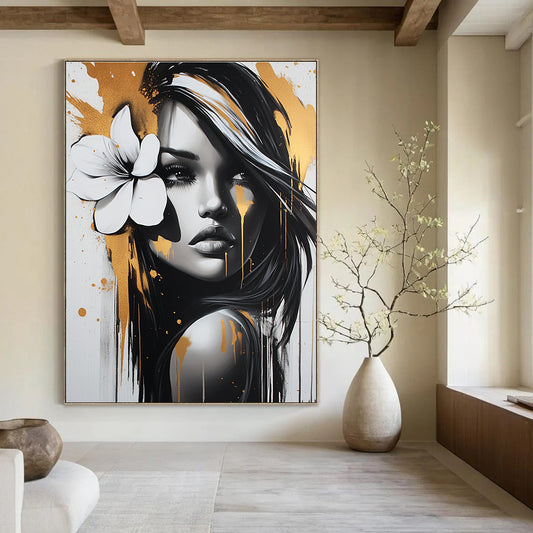 Monochrome Woman with Gold Accents for Luxury Beauty Salon & Contemporary Art Lounge STSC904
