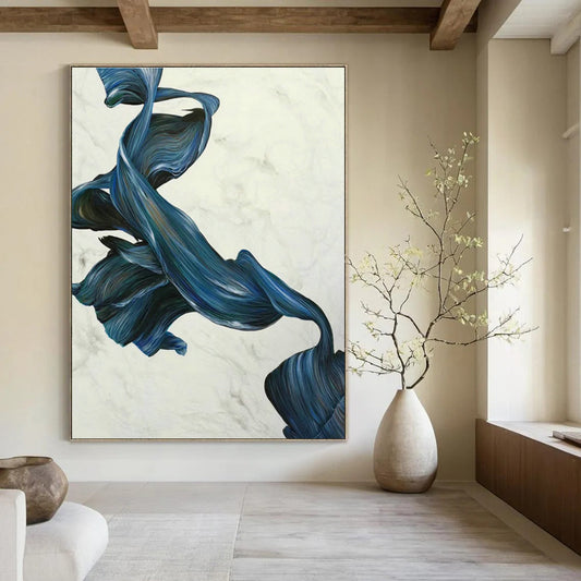 Blue - White Ribbon Abstract Art for Living Room & Bedroom DLZ0539