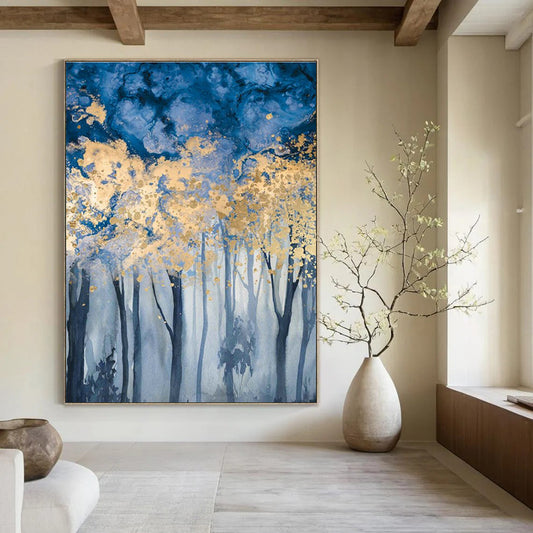 Golden - Blue Forest Art for Luxury Ski Lodge & Asian - Inspired Tea House DLZ0943
