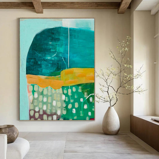 Teal - Green - Yellow Block Art for Modern Kitchen Breakfast Nooks DLZ0137