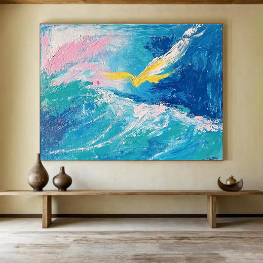 Yellow Bird Over Waves Art for Nautical Nursery & Adventure - Lover’s Study SC364