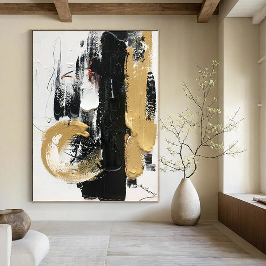 Black, White & Gold Abstract Art for Luxury Hotel Lobby & Sophisticated Home Office DLZ0820
