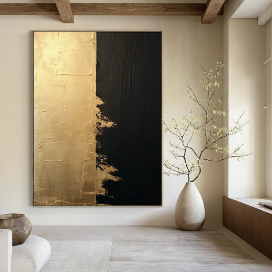 Black and Gold Abstract Art for Luxury Home Theater & Sophisticated Wine Cellar DLZ1545