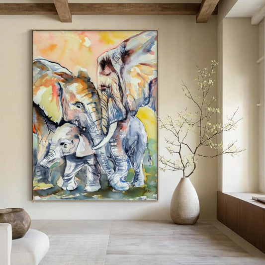 Watercolor Elephant Family Art for Wildlife Sanctuary & Family Room DLZ2346