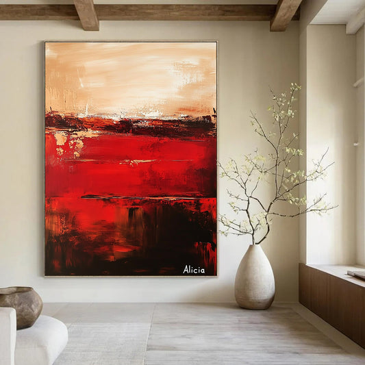 Red - Brown Abstract Art for Dining Room & Fireplace Area STSC690