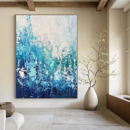 Blue Textured Abstract Landscape for Coastal Home Bedroom & Relaxing Spa Retreat STSC452