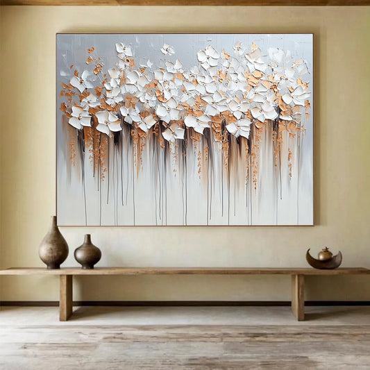 Textured White Flowers Art for Botanical - Themed Restaurant & Floral Design Studio SC294