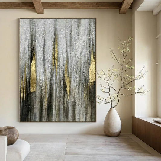 Grey - Gold Vertical Lines Abstract Art for Living Room & Bedroom DLZ0500