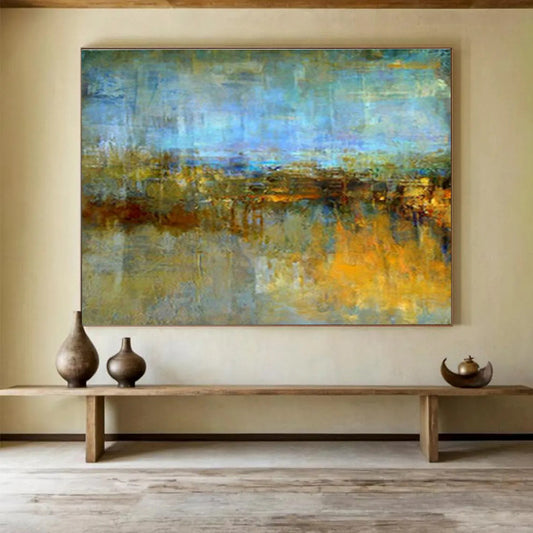 Blue - Yellow Urban Abstract Art for Modern Office DLZ2756