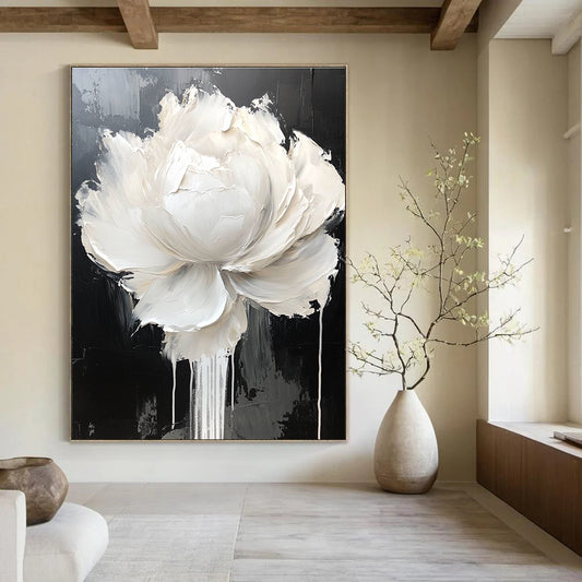 Large White Flower on Black for Luxury Dining Room & High - End Art Showroom STSC517
