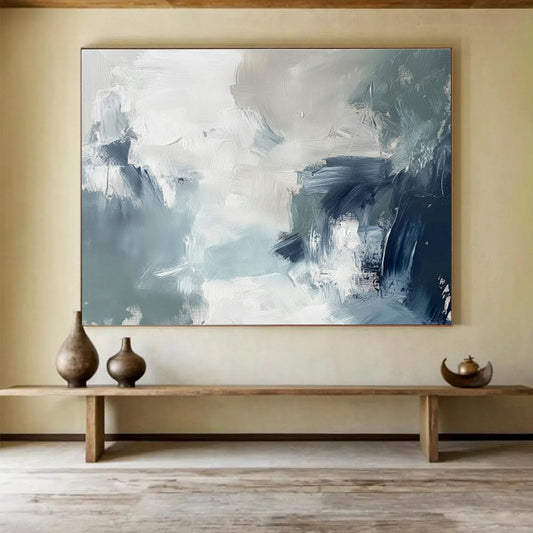 Gray - White - Blue Abstract Art for Coastal Home Living Room Accents DLZ2620