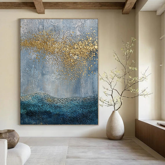 Gold Splash Ocean Abstract for Boho - Chic Beach Villa & Art - Centric Hotel Lobby STSC835