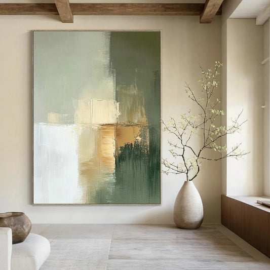 Light Green - Gold Abstract Art for Modern Office Lounge & Scandinavian Bedroom DLZ1650