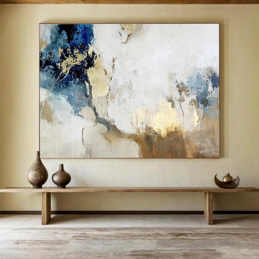 Blue - Gold Abstract Art for Luxe Hotel Lobby DLZ2893