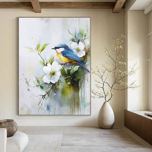 Blue Bird on Flowering Branch for Botanical - Themed Café & Nature Lover’s Bedroom STSC901