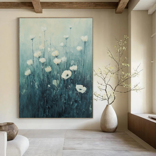 White Flowers in Teal for Serene Bedroom & Spa Lounge STSC1150