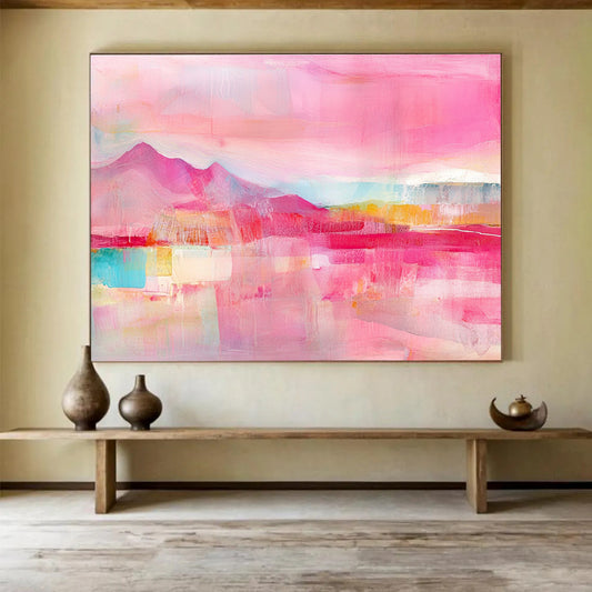 Pink Landscape Abstract Art for Romantic Bedroom & Girls' Café SC344