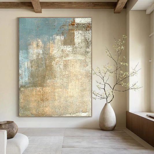 Beige - Blue Abstract for Coastal Home Living Room & Minimalist Spa Waiting Area DLZ0892