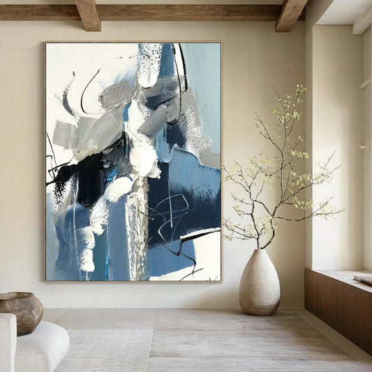 Blue - Gray Abstract Art for Art Gallery Corridor & Industrial Loft DLZ1651