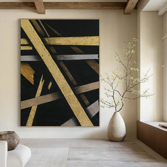 Black & Gold Intertwined Abstract Art for Luxury Hotel Lobby & Home Dining Room DLZ1101