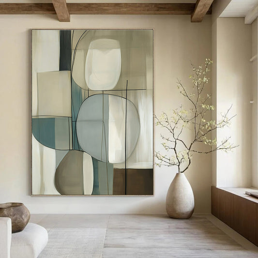 Beige and Blue Abstract Forms Art for Scandinavian - Style Bedroom & Contemporary Art Gallery STSC1321