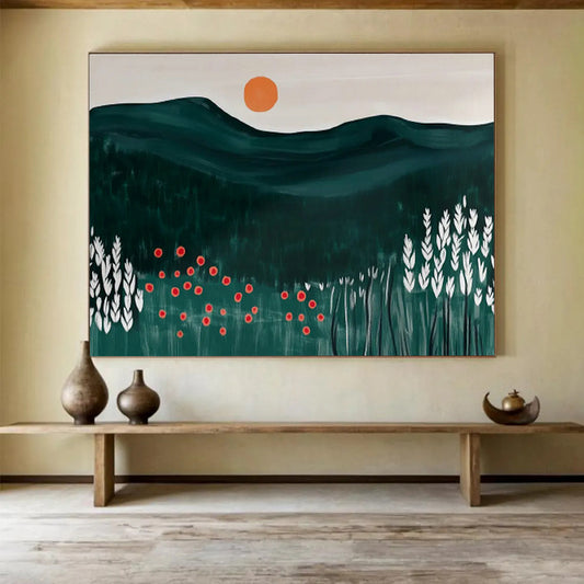 Mountain & Wildflower Field Abstract Art for Nature - Lover Bedroom Corners DLZ2608